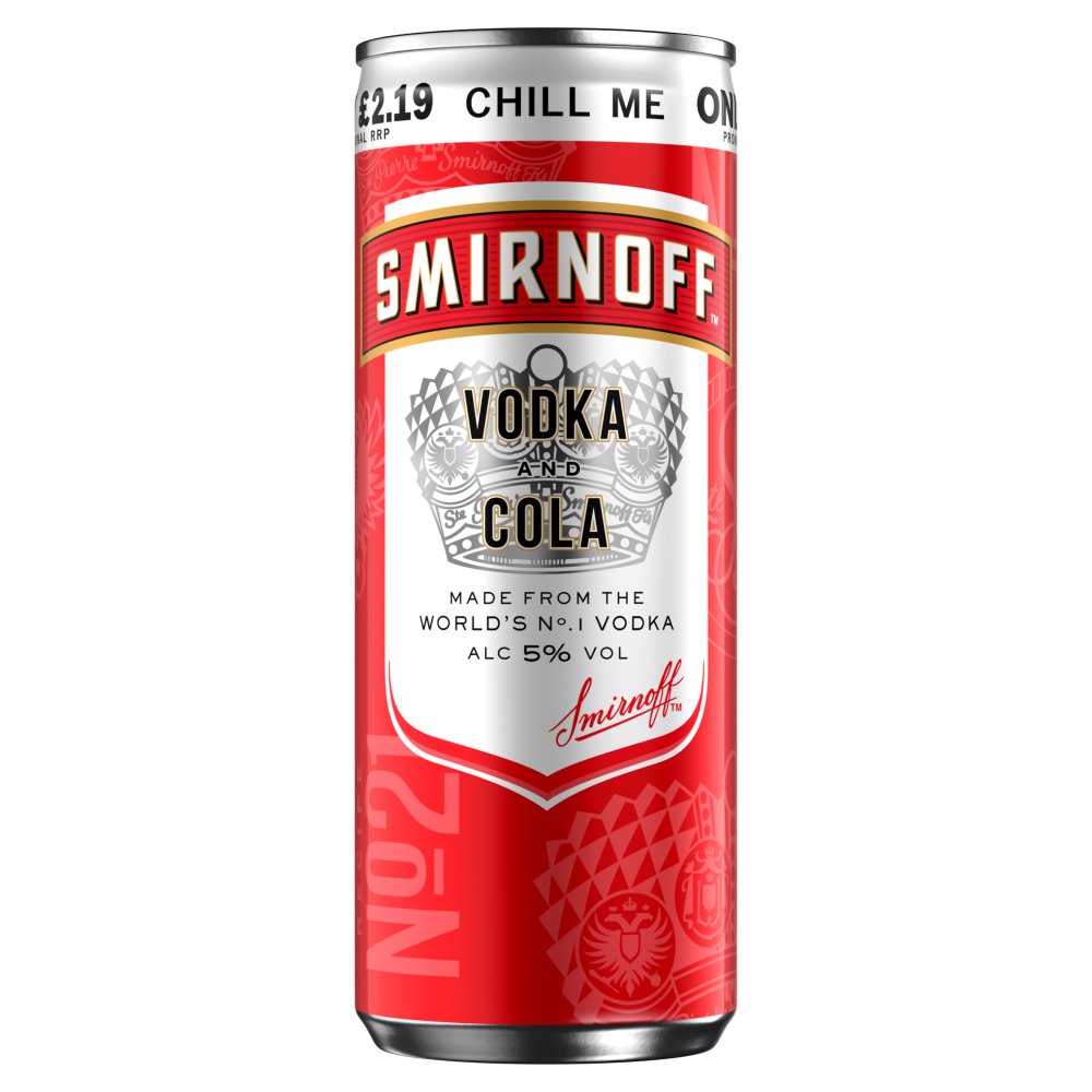 Buy Smirnoff No 21 Vodka And Cola Ready To Drink Premix Can 12 X 250ml   5410316967907 1024x1024 