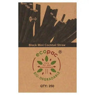 Ecopac Bio-Degradable 250 Black Mini Cocktail Straws 140mm x 6mm - Black