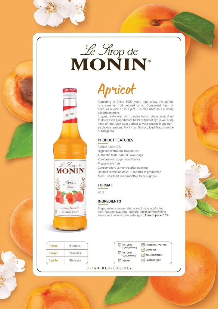 Buy Monin Apricot Syrup 70cl Online - 365 Drinks