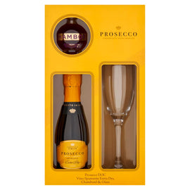 Prosecco DOC Vino Spumante Extra Dry, Chambord & Glass Gift Set