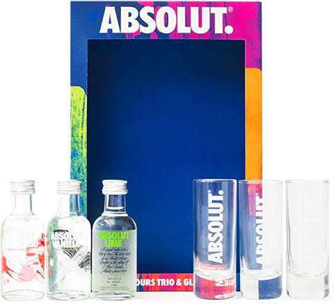 Absolut Vodka Glass & Miniature 3 x 5cl Gift Set