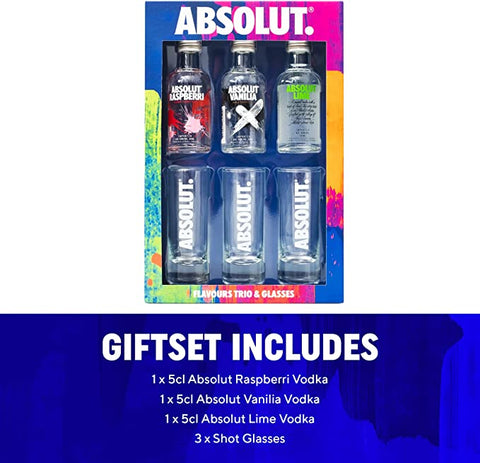 Absolut Vodka Glass & Miniature 3 x 5cl Gift Set